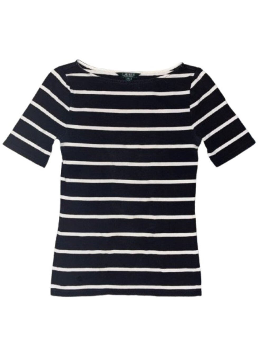 Lauren Ralph Lauren Navy & White Striped Boatneck Tee